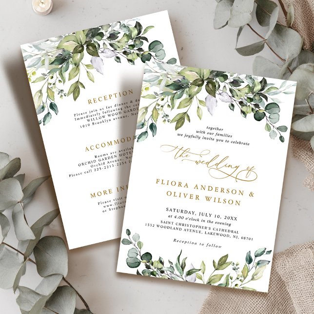Convites Casamento de Detalhes Botânicos Russos Elegantes (Elegant Greenery Rustic Botanical Details Wedding Invitation)