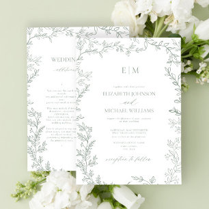 Convites Casamento de Detalhes do Monograma Elegante Verde 