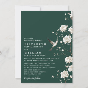 Convites Casamento de Detalhes Florais de Emerald Green Chi