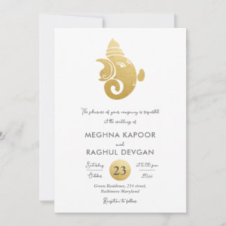 Convites Casamento de Deus Indiano Clássico Faux Gold Foil