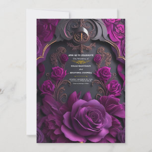 Convites Casamento de Dia das Bruxas de Rosa Roxo Negro Gót