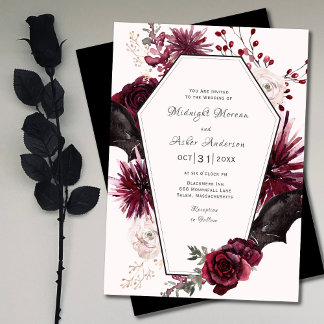 Convites Casamento de Dia das Bruxas Florais de Coffin