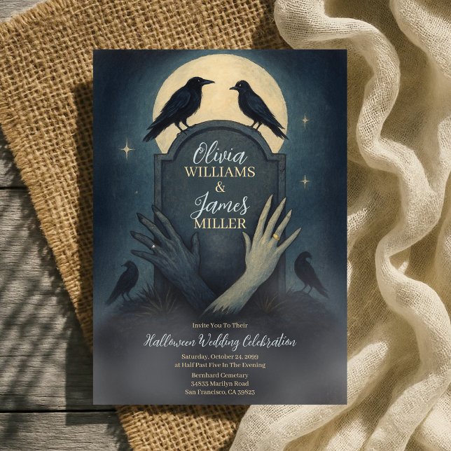 Convites Casamento de Dia das Bruxas Gótico de Zombie Grave (Love Zombie Graveyard Gothic Halloween Wedding Invitation)