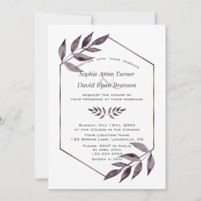 Convites Casamento de Diamante de Folhagem de Tinta de Aqua (Frente)