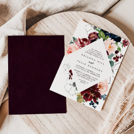 Convites Casamento De Diamante Floral De Queda Ilustrada