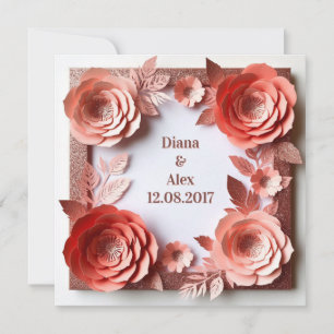 Convites Casamento de Diamante Floral Rosa
