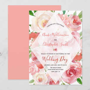 Convites Casamento de diamante geométrico coral floral da