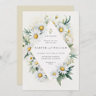 Convites Casamento de diamantes da Watercolor daisie