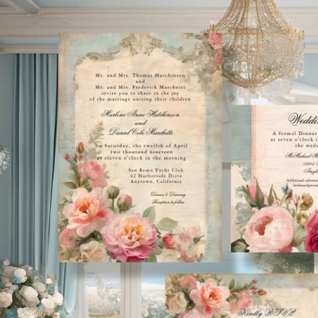 Convites Casamento de Diário de Vintage, Elegante francês (Criador carregado)