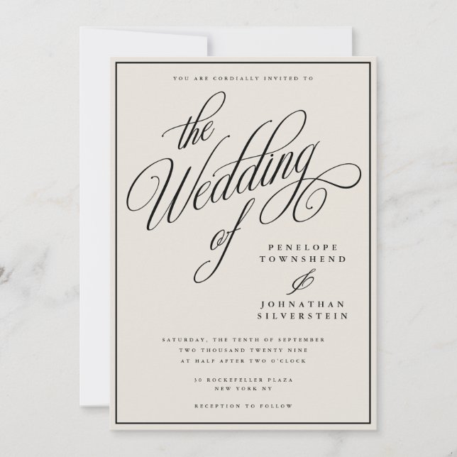 Convites Casamento de Dinheiro Antigo Elegante Script Marfi (Frente)
