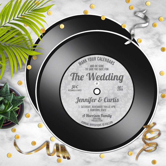 Convites Casamento de Disco de Vinil Retro Salve a Data (Criador carregado)