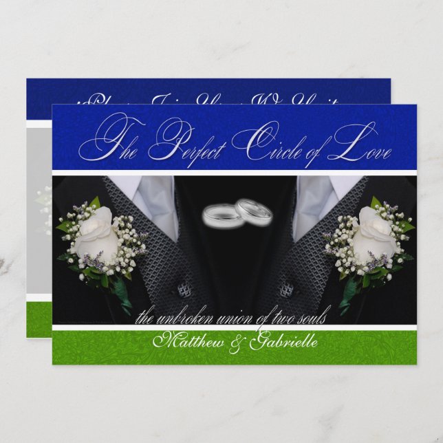 Convites Casamento de dois Gay ou união civil azul verde (Frente/Verso)