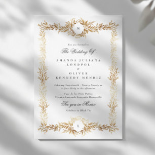 Convites casamento de dois monogramas com estrutura botânic