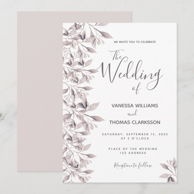 Convites Casamento de dona de folhagem botânica de rosa Dus (Frente/Verso)