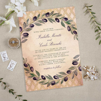 Convites Casamento de Douradas Lattice e Branches de Oliva 