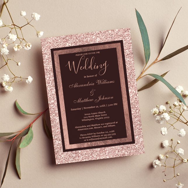 Convites Casamento de dourado-rosa de-rola (Girly rose gold burgundy glitter Wedding Invitation )