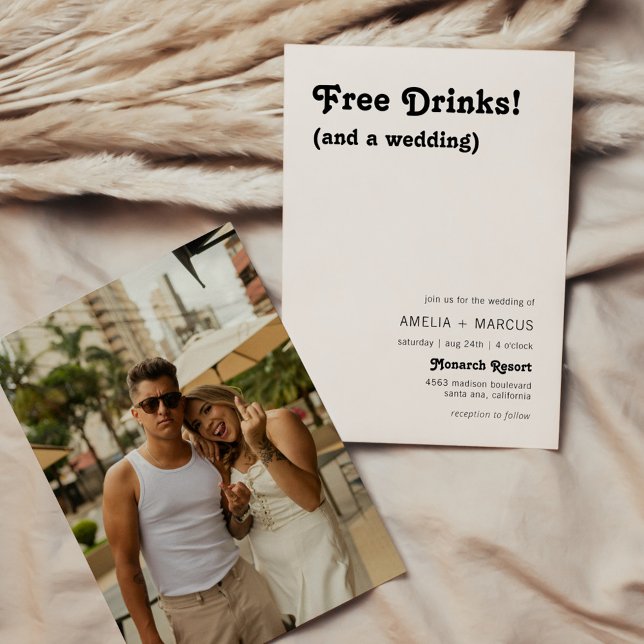 Convites Casamento de Drinks Grátis Chic Retro Moderno (Criador carregado)