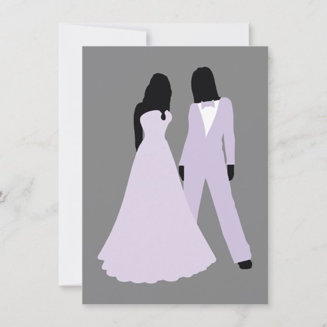 Convites Casamento De Duas Noivas (Lilac E Cinza) (Frente)