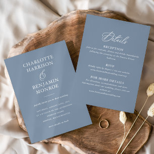 Convites Casamento de Duplo Lado-Azul Minimalista Dusty