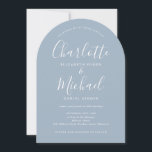 Convites Casamento de Dusty Blue Arch, Assinatura Moderna E<br><div class="desc">Convite de casamento empoeirado e empoeirado,  com nomes de estilo de assinatura,  este convite de casamento de na moda pode ser personalizado com suas informações em letra chic. Projetado por Thisnotme©</div>