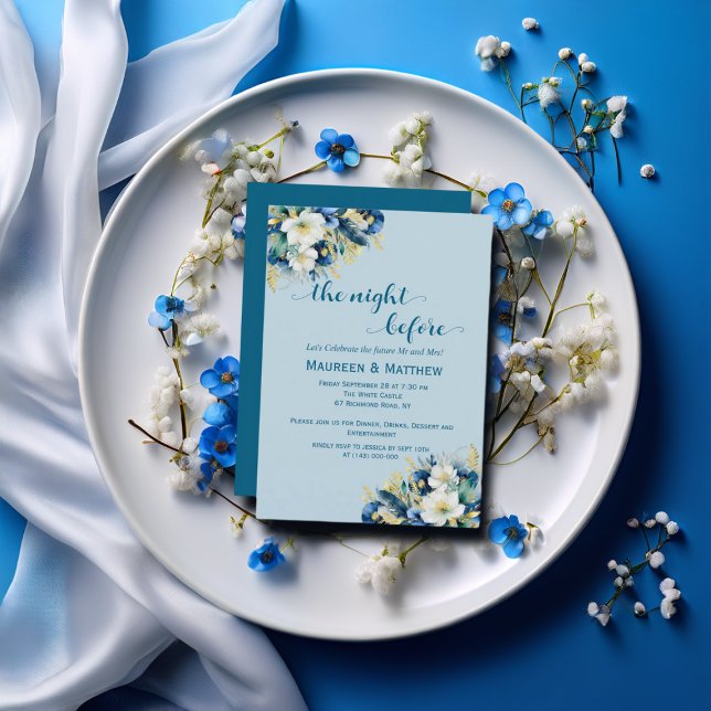 Convites Casamento de Dusty Blue Dourado "A Noite Antes" (Criador carregado)