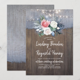 Convites Casamento de Dusty Blue e Blush Rustic Country