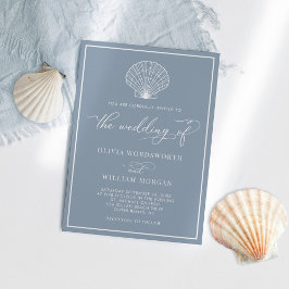 Convites Casamento de Dusty Blue Elegant Beach Seashell