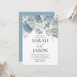 Convites Casamento de Dusty Blue Floral Elegante