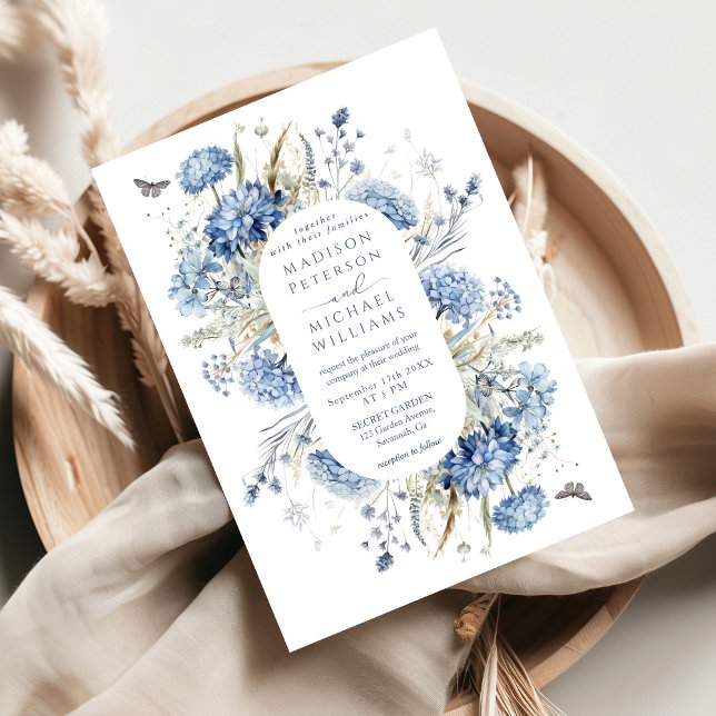 Convites Casamento de Dusty Blue Wildflower & Butterfly (Criador carregado)