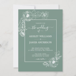 Convites Casamento de Dusty Green - Contorno Floral de Chic