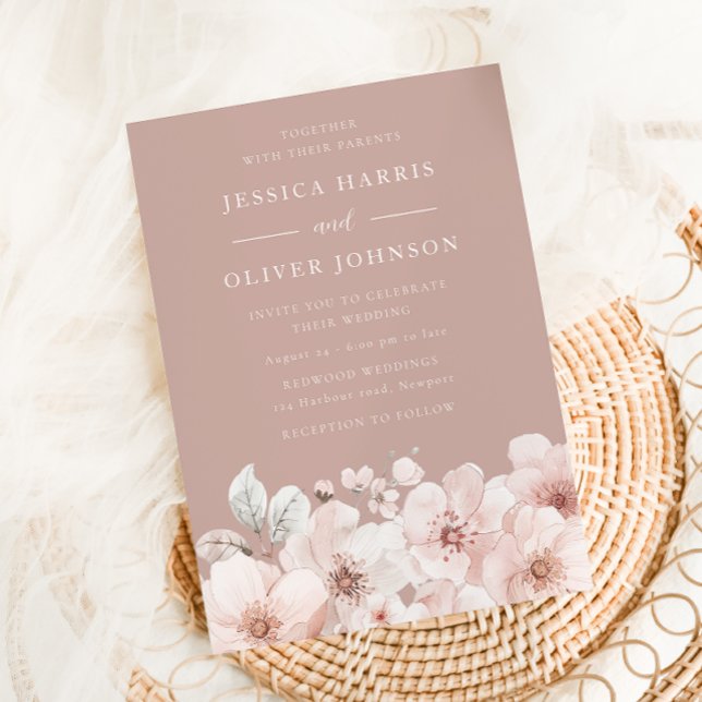 Convites Casamento de Dusty Pink & Blush Floral Watercolor (Criador carregado)