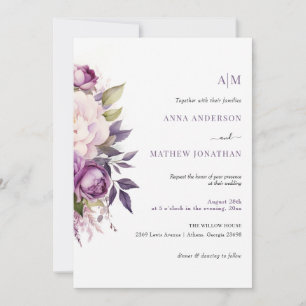 Convites Casamento de Dusty Purple Lavanda Floral Boho mono