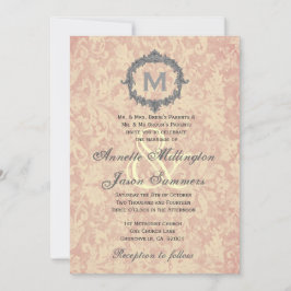 Convites Casamento de Ecru Damask Silver Vintage
