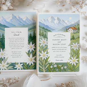 Convites Casamento de Edelweiss, Suiça de Aquarela