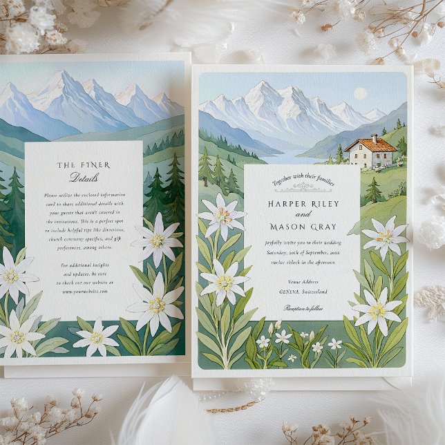 Convites Casamento de Edelweiss, Suiça de Aquarela (Criador carregado)