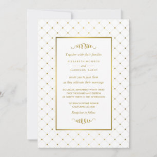 Convites Casamento de Efeito de Folha Branca e Ouro Moderna