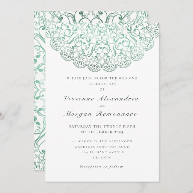Convites Casamento de Elegace Green Mandala (Frente/Verso)
