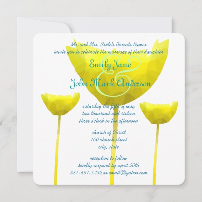 Convites Casamento de elegância Amarelo Poppy (Frente)