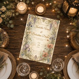 Convites Casamento de Elegância Botânica Art Nouveau Românt
