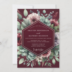 Convites Casamento de Elegância Floral Borgonha Mal-humorad