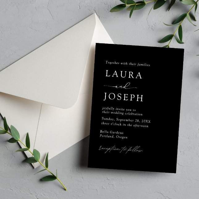 Convites Casamento de Elegância Moderna Preto e Branco (Black and white modern elegance wedding invitation blends clean style with your personalized details)