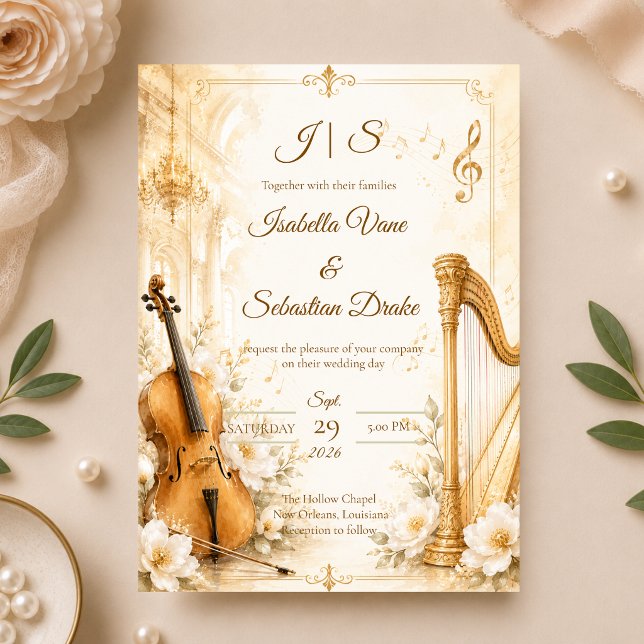 Convites Casamento de Elegância Musical Luxuosa (Criador carregado)