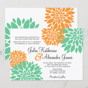 Convites Casamento de Elegant Mint e Orange Floral Burst