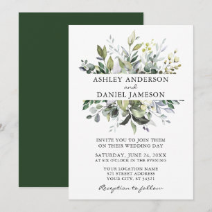Convites Casamento de Elegante Aquarela Verde Botânico