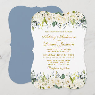 Convites Casamento de Elegante Azul-Dusty, Branco, de cor a