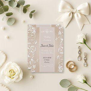 Convites Casamento de Elegante Beige Floral Swirl