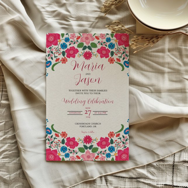 Convites Casamento de Elegante Boda, Colorido Floral Mexica (Mexican Floral Colorful Elegant Boda Wedding Invitation)