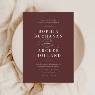 Convites Casamento de Elegante Calliografia Burgundy Maroon