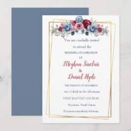 Convites Casamento de Elegante Dusty Blue e Borgonha