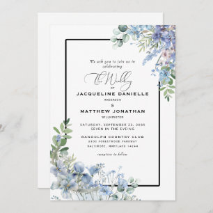 Convites Casamento de Elegante Dusty Blue Floral Greenery